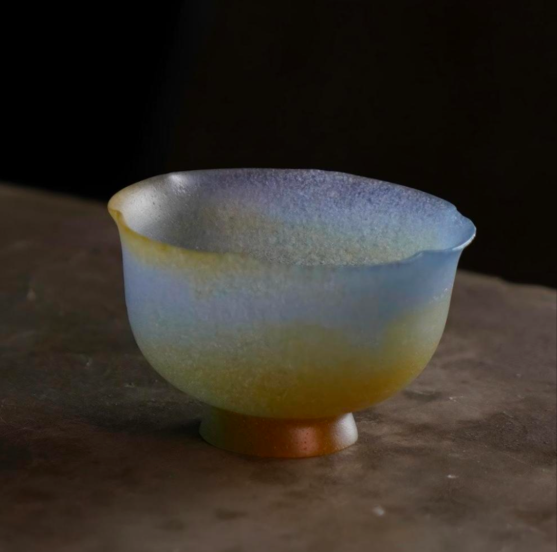 Liuli Floral-Rim Small Footed Cup by Wang Quan – Contemporary Glass Art | EmberArte