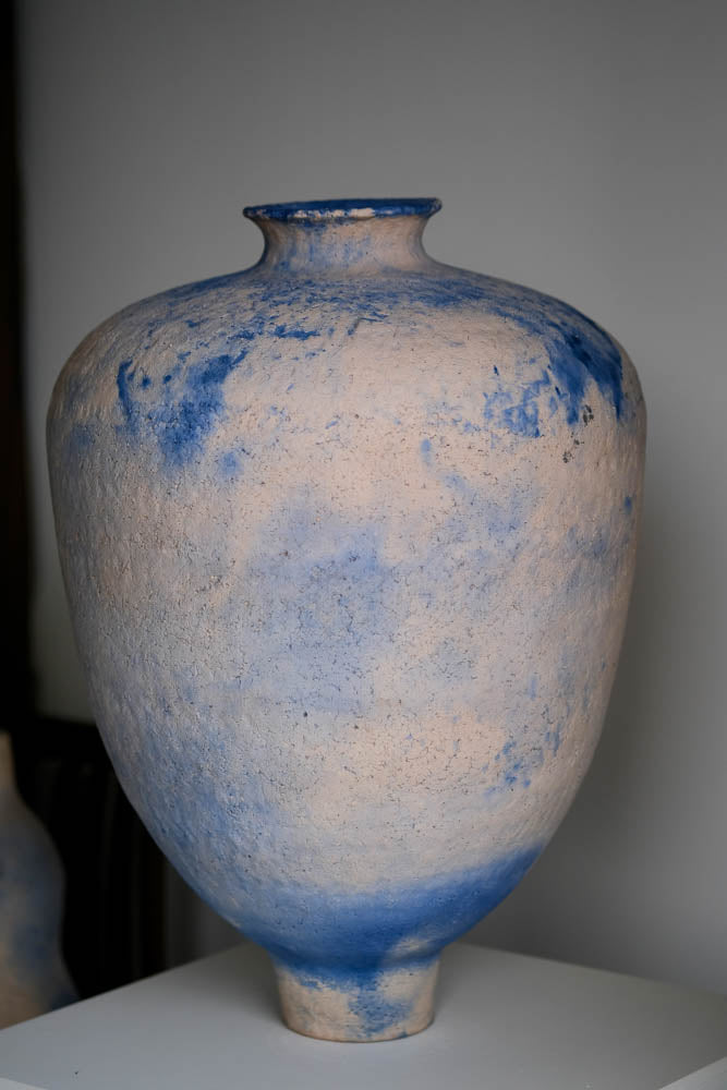Pit-Fired Blu White Ceramic Vessel by Chen Long – Contemporary Ceramic Art | EmberArte