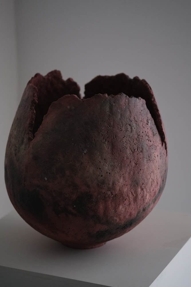 Pit-Fired Ceramic Red Ash Ruptured Globular Vase by Chen Long – Contemporary Ceramic Art | EmberArte