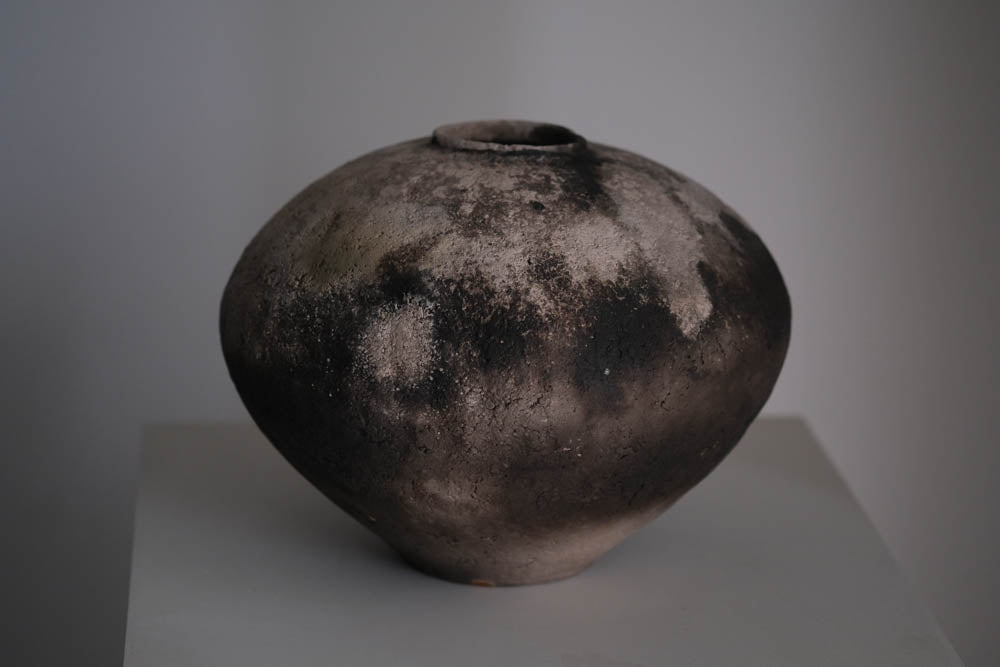 Pit-Fired Ceramic Globular Flower Vessel by Chen Long – Contemporary Ceramic Art | EmberArte