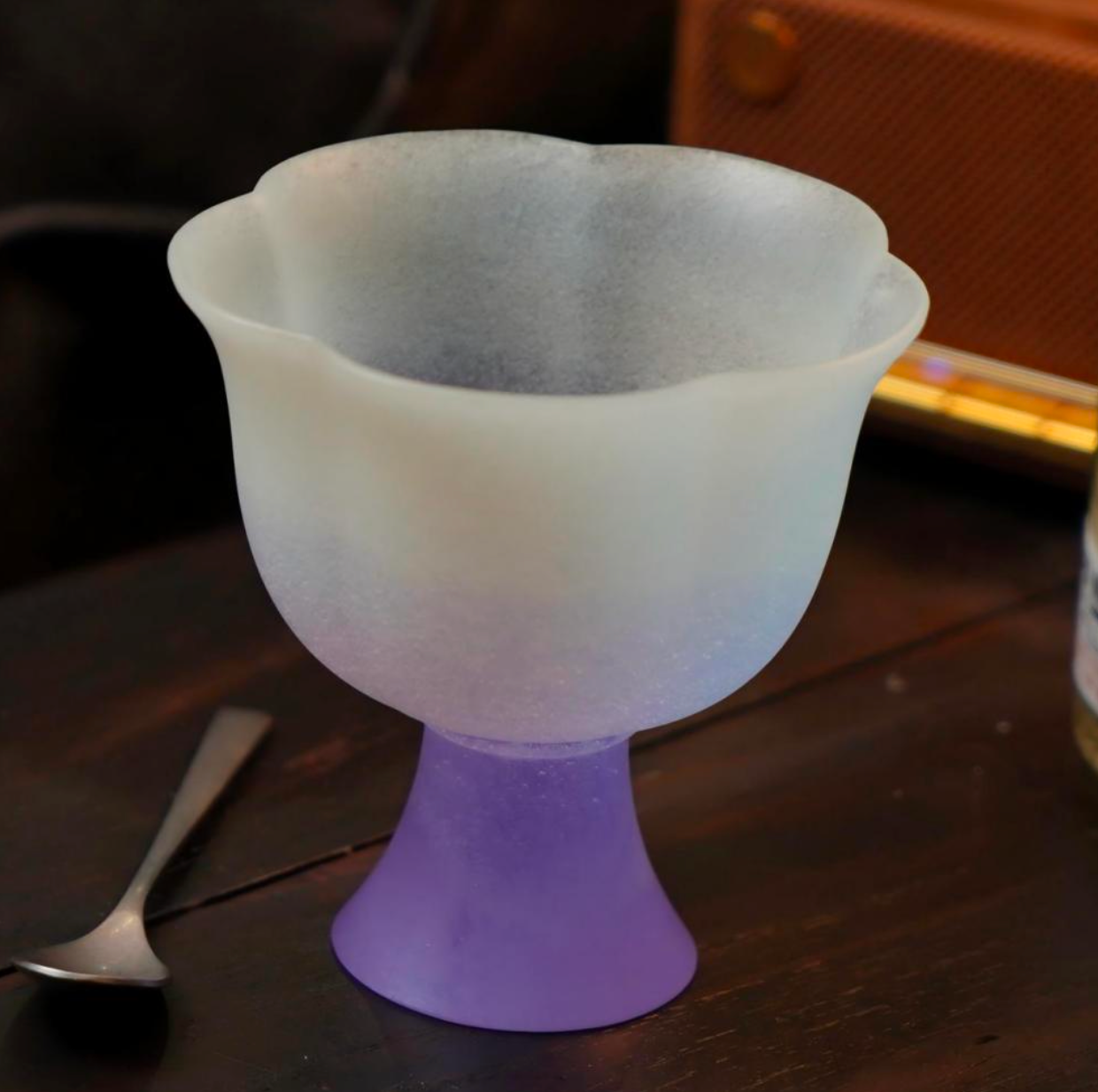 Liuli Five-Petal Floral-Rim High-Foot Cup by Wang Quan – Contemporary Glass Art | EmberArte