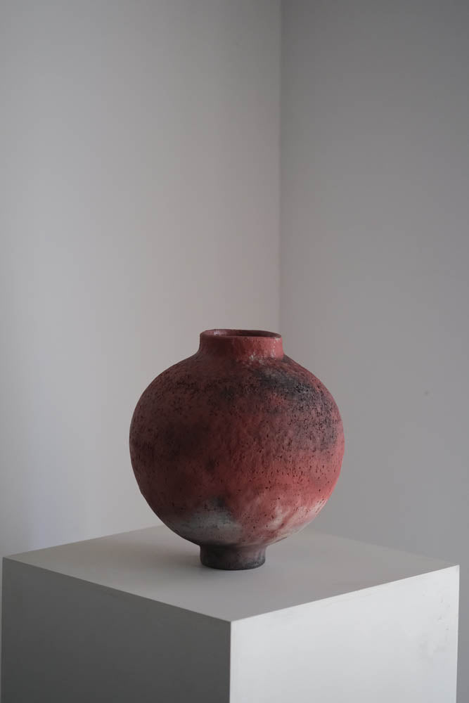 Pit-Fired Red Ash Ceramic Vessel by Chen Long – Contemporary Ceramic Art | EmberArte
