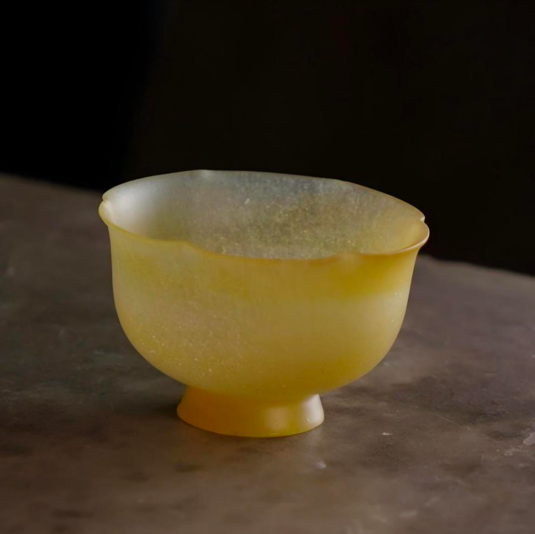 Liuli Floral-Rim Small Footed Cup by Wang Quan – Contemporary Glass Art | EmberArte