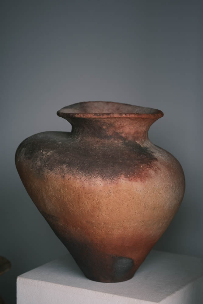 Pit-Fired Ceramic Asymmetrical Globular Bottle by Chen Long – Contemporary Ceramic Art | EmberArte