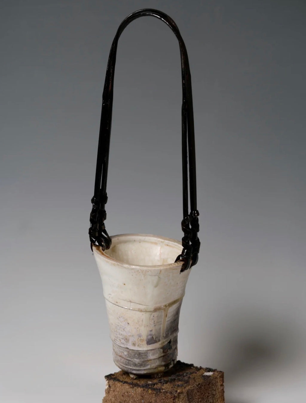 Ceramic Vase with Bamboo-Woven Handle Wood-Fired by Jiang Ma Xiang – Contemporary Ceramic Art | EmberArte