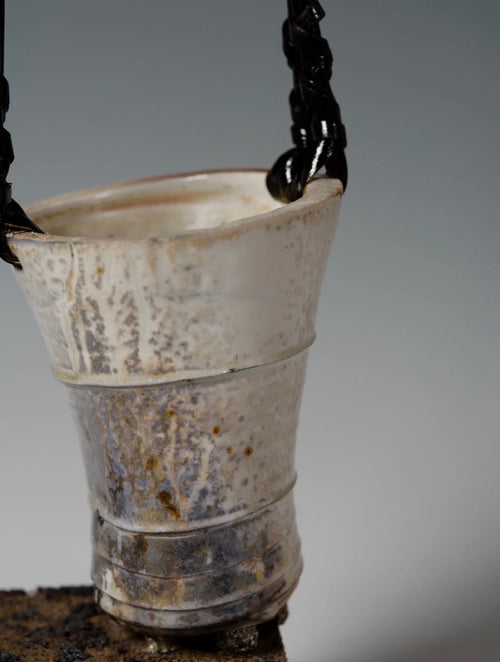 Ceramic Vase with Bamboo-Woven Handle Wood-Fired by Jiang Ma Xiang – Contemporary Ceramic Art | EmberArte