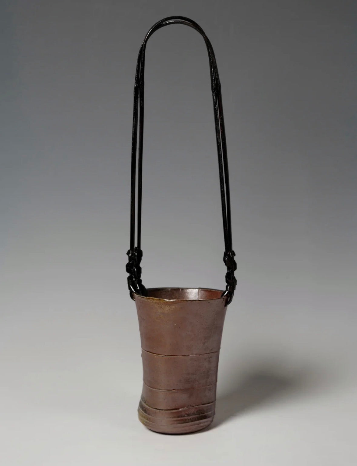 Ceramic Vase with Bamboo-Woven Handle Wood-Fired by Jiang Ma Xiang – Contemporary Ceramic Art | EmberArte