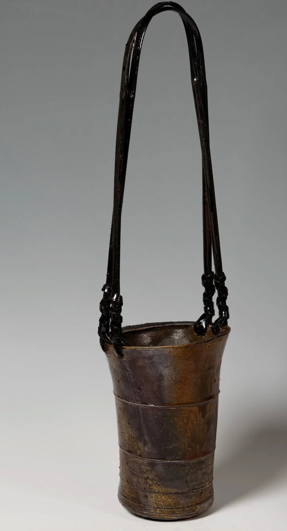 Ceramic Vase with Bamboo-Woven Handle Wood-Fired by Jiang Ma Xiang – Contemporary Ceramic Art | EmberArte