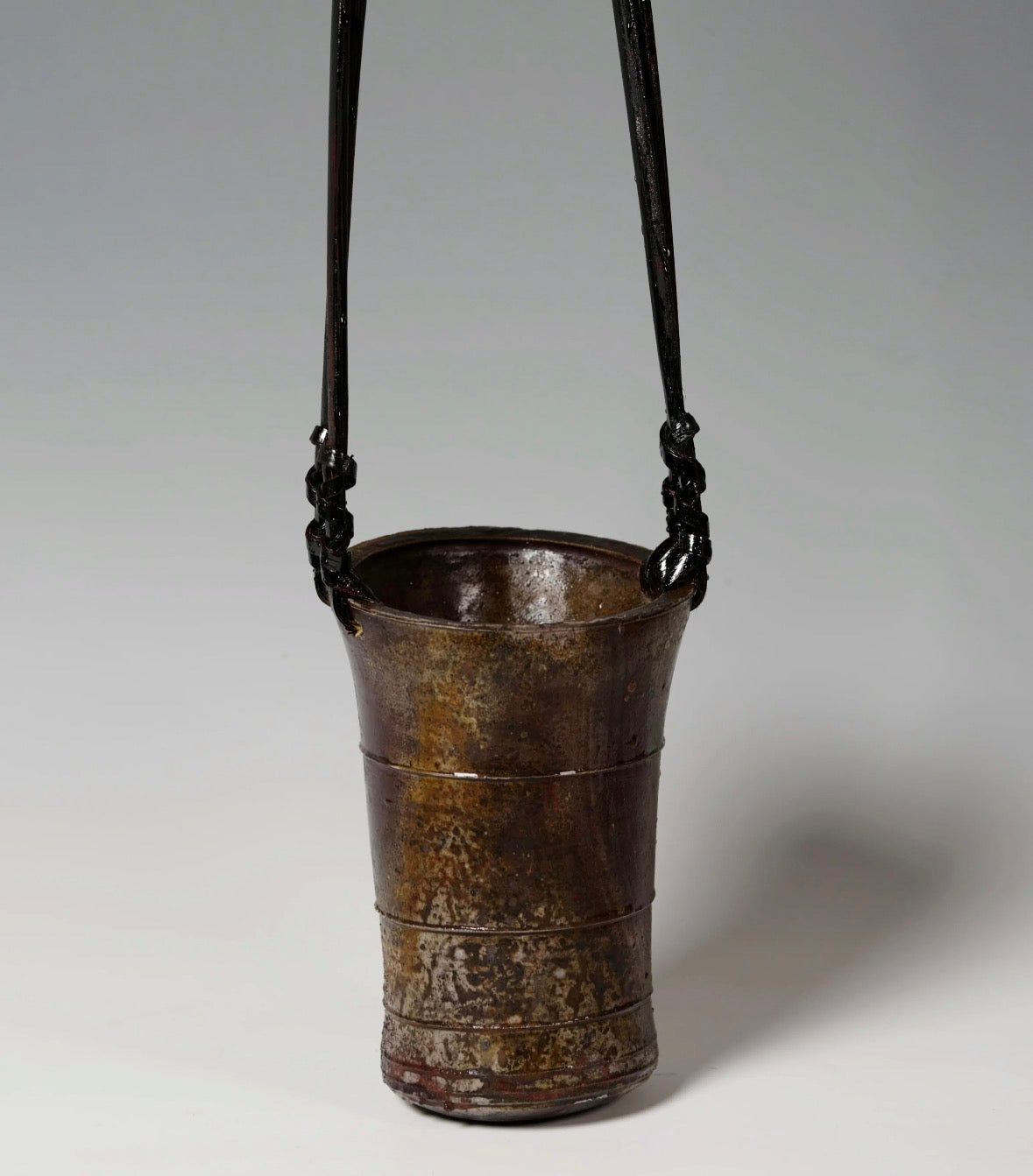 Ceramic Vase with Bamboo-Woven Handle Wood-Fired by Jiang Ma Xiang – Contemporary Ceramic Art | EmberArte