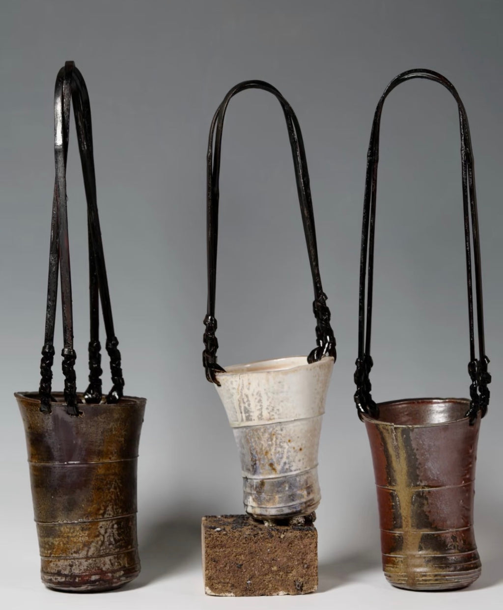 Ceramic Vase with Bamboo-Woven Handle Wood-Fired by Jiang Ma Xiang – Contemporary Ceramic Art | EmberArte