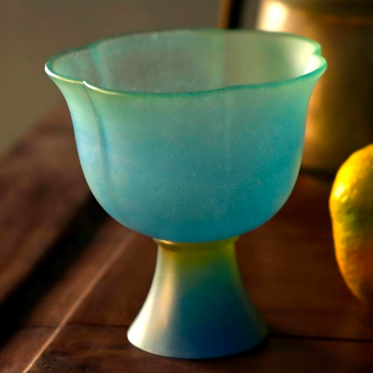 Liuli Five-Petal Floral-Rim High-Foot Cup by Wang Quan – Contemporary Glass Art | EmberArte